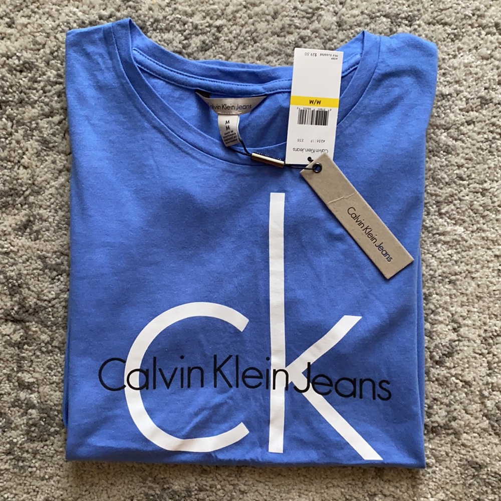 🍇 NWT Calvin Klein Jeans Blue Logo Tee Shirt Med